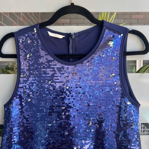Guess Navy Blue Sequin Front Mini Shift Dress Size S - Picture 6 of 10